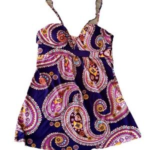 No boundaries stretch spaghetti strap Y2K pink paisley tank top stretch SZ medi‎